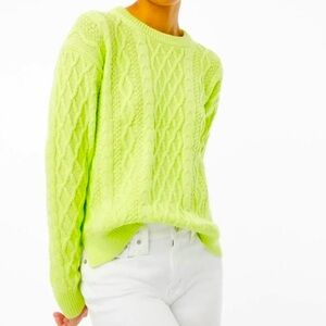 J. Crew Neon Lime Green Cable Knit Crew Neck Sweater Medium